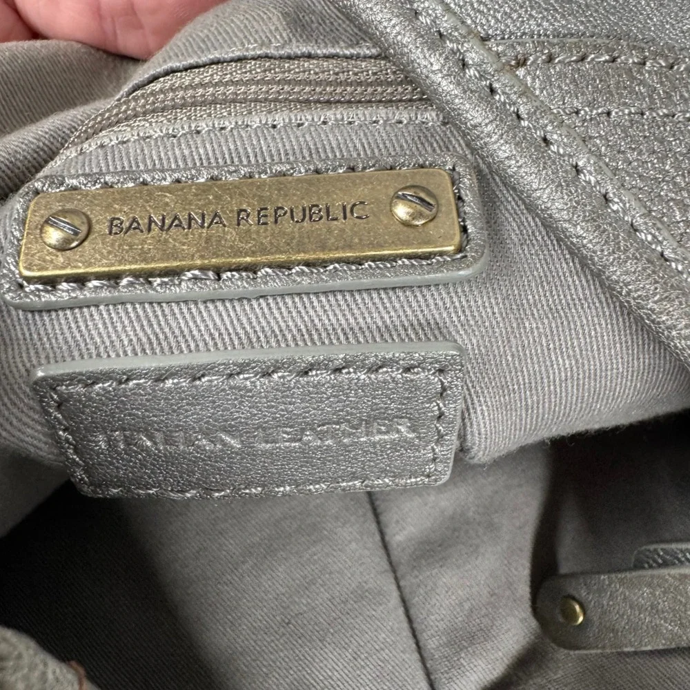 Banana Republic Silver Italian Leather Hobo Bag Purse Braided Strap Lambskin